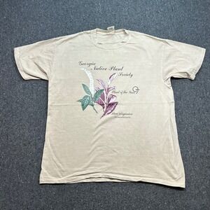 Authentic Pigment Georgia Native Plant Society Sz L Men Tan Boho Botanical Shirt